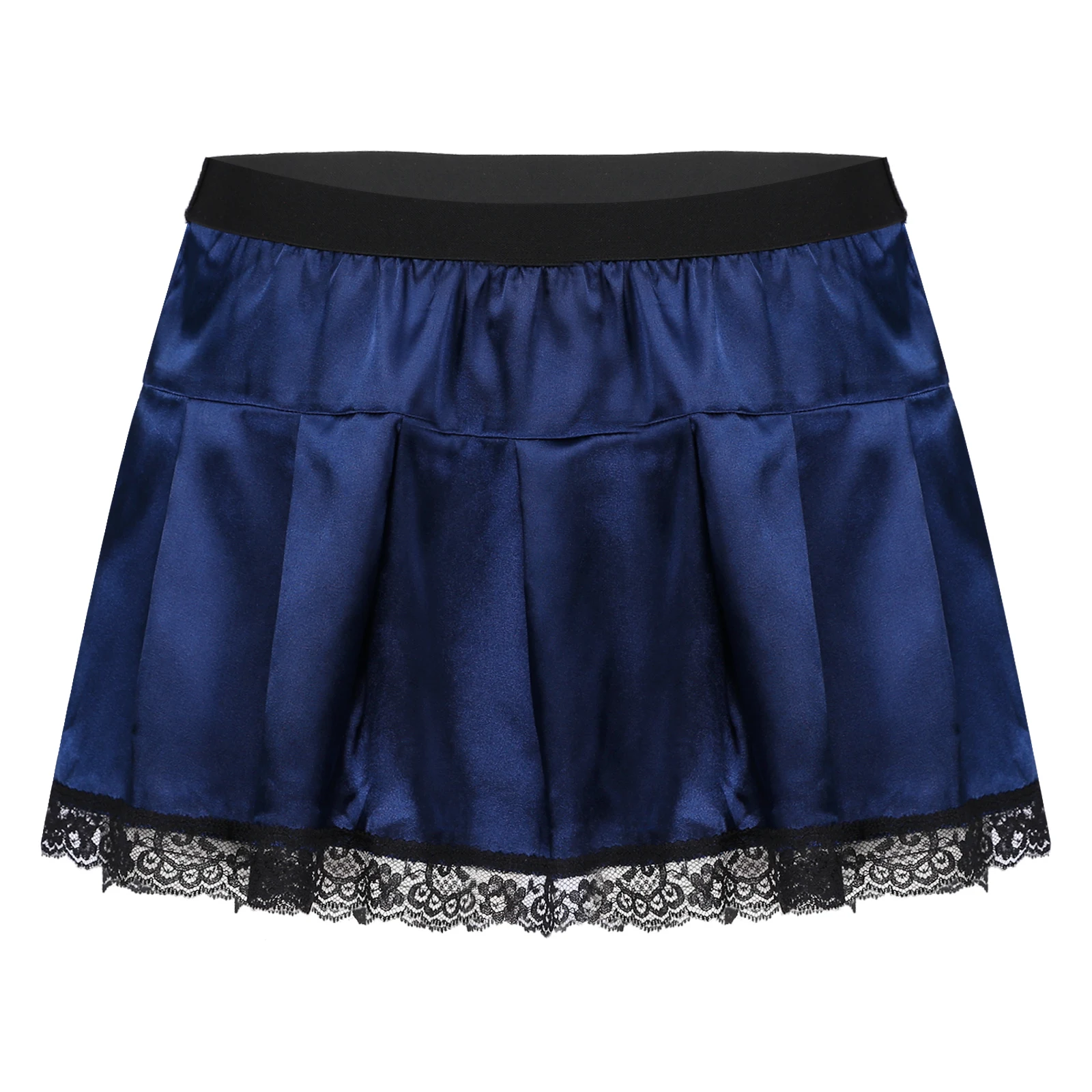 Soft Satin Lace Trim Skirt For Men Elastic Waistband Pleated Skirts
