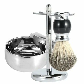 

Men Professional Bathroom Stand Holder Manual Portable Alloy Soap Bowl Shaving Kit Hair Removal Grooming 3 In 1 Beard Brush Home