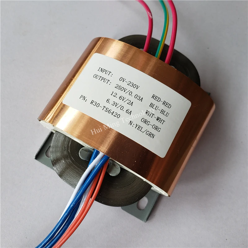 Cobre para Amplificador de Potência 6.3 0.6a r Núcleo Transformador 40va R30 Personalizado 115 – 230 250 v 0.03a 12.6 2a