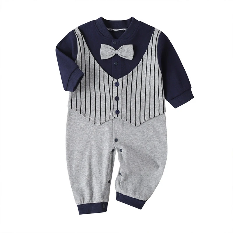 

Autumn Baby Boy Girl Rompers Fashion Cotton Gentleman Bow Tie Striped Long Sleeve Climber Bodysuit Kids Clothes