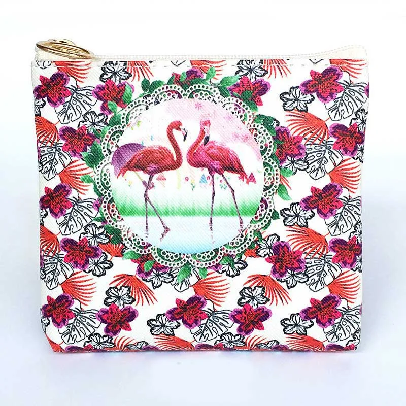 New Cute Flamingos Ethnic Style Grils Coin Purse Children PU Leather Zip Change Purse Women Wallet Animal Key Card Bag Kids Gift