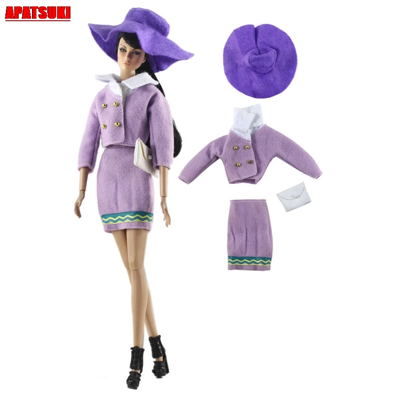 1 комплект фиолетовая одежда для кукол Барби наряды Одежда BJD 1/6 топы платье шляпа