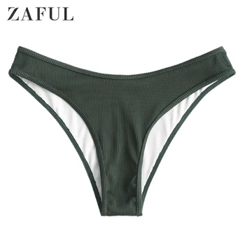

ZAFUL Piping Textured Ribbed High Leg Bikini Bottom High Cut Middle Waist Swimsuit Bottom 2020 New Solid Bathing Suit Bottom