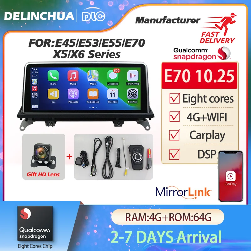 4+64G Android 10.25 inch 10.0 car multimedia player Carplay GPS navigation IPS 4G for BMW X5/X6 E45 E53 E70 E71 original system