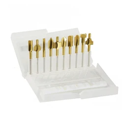 Conjunto de brocas de roteador 3mm hss, brocas de titânio para fresar em madeira, ferramenta rotativa, máquina de gravura, ranhura de facas com 10 peças
