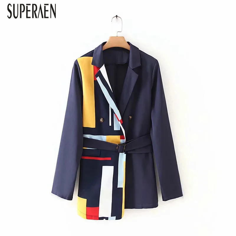 SuperAen, осень и зима, новинка, Европейский костюм, куртки для женщин, хлопок, с принтом, асимметричная, с длинным рукавом, Женская куртка