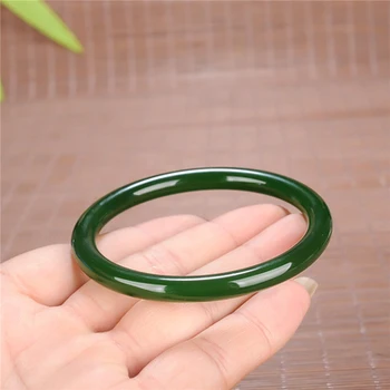 

Zheru Jewelry Hetian Jade Green Round Bar 54-62mm Bracelet Elegant Princess Jewelry Gift for Mom and Girlfriend