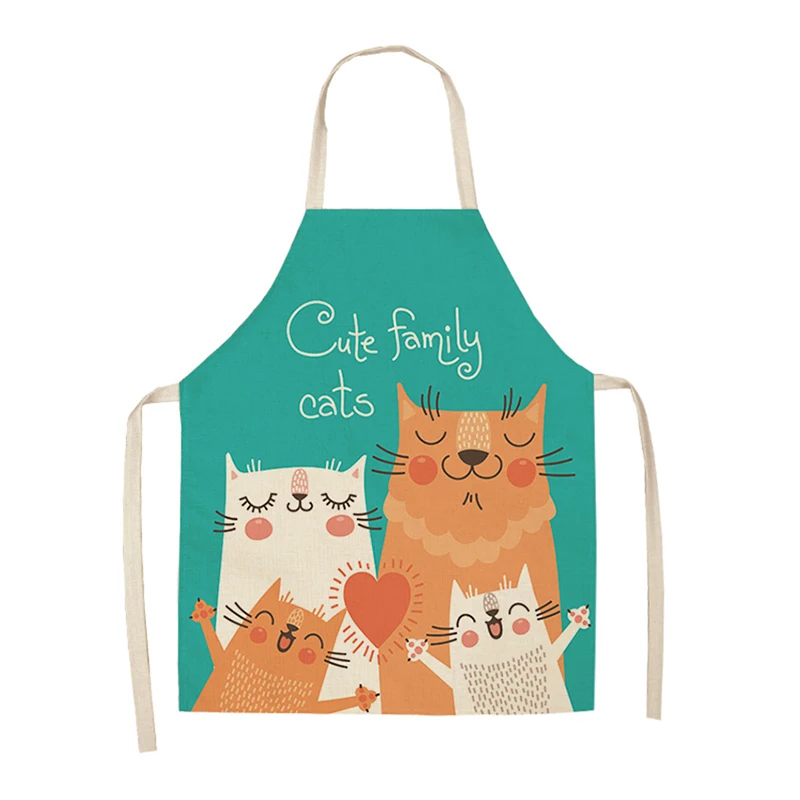Anti-fouling 1Pcs Cotton Linen Sleeveless Cartoon Cat Printed Kitchen Apron Home Cleaning Tools for Men Women S/L
