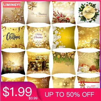 

LIMINGYI Golden Christmas Throw Pillowcase Printed Pillow Case Cushion Cover Decorative Pillows Sofa Pillow ZT016