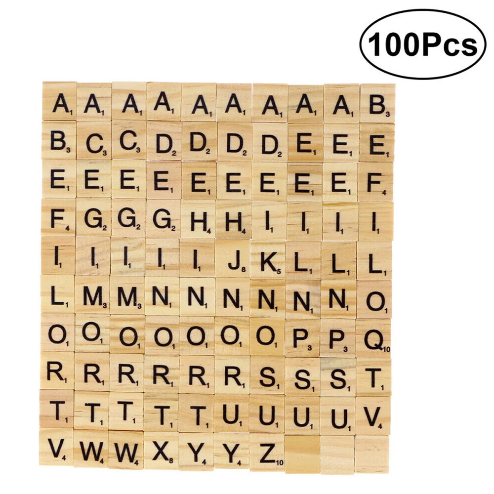 100 in Legno Scrabble Piastrelle Nero Lettere Numeri Per Artigianato Legno alfabeti 