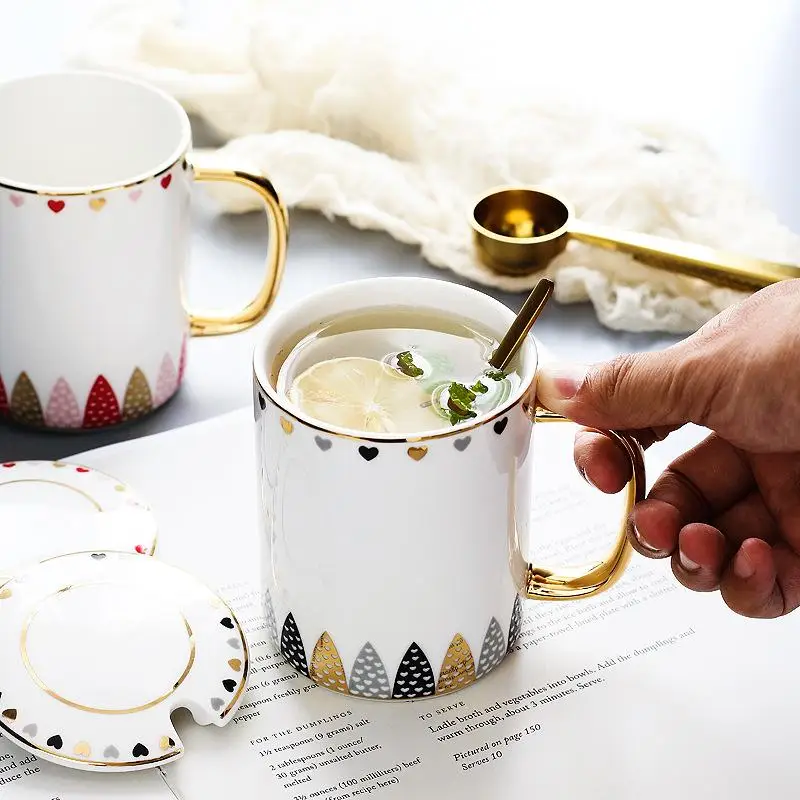 black and grey Винтажная керамическая кружка креативные кружки с ложкой термостойкая кружка с крышкой чашка котенок кофейные керамические кружки чашка офисная кружка - Цвет: black and grey