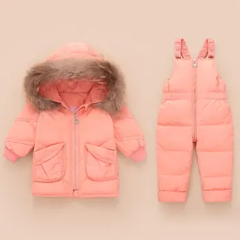 

Baby Girls Clothing Set 0-24 Monthes Winter White Duck Down Clothing Sets Warm Baby Girl Overalls Boys Kids Jacket+ Pants