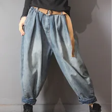 Женские весенние свободные джинсовые шаровары с эластичной резинкой на талии, винтажные Женские повседневные джинсовые штаны