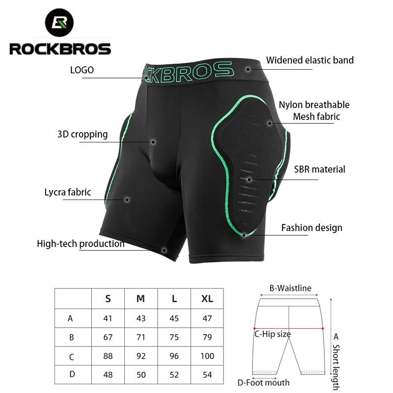 ROCKBROS Breathable Padded Shorts Protection Snowboard wicking Soft Sport Cycling Skiing SBR Shock Absorption Protection Shorts