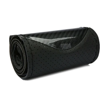 

1pc Steering wheel cover Black 15\"/38cm DIY Carbon With Needles&Thread