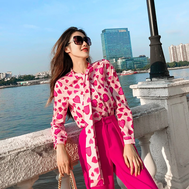 Primavera nuevo impreso de encaje de manga larga moda blusa Mujer Streetwear Vintage Oficina Delgado señoras camisetas elegantes Mujer|Blusas y AliExpress