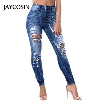 

JAYCOSIN Women's Jeans Fashion Stretch Jeans For Women Female Mid Waist Stretch Slim Sexy Pencil Pants Pocket Denim Trousers J#7