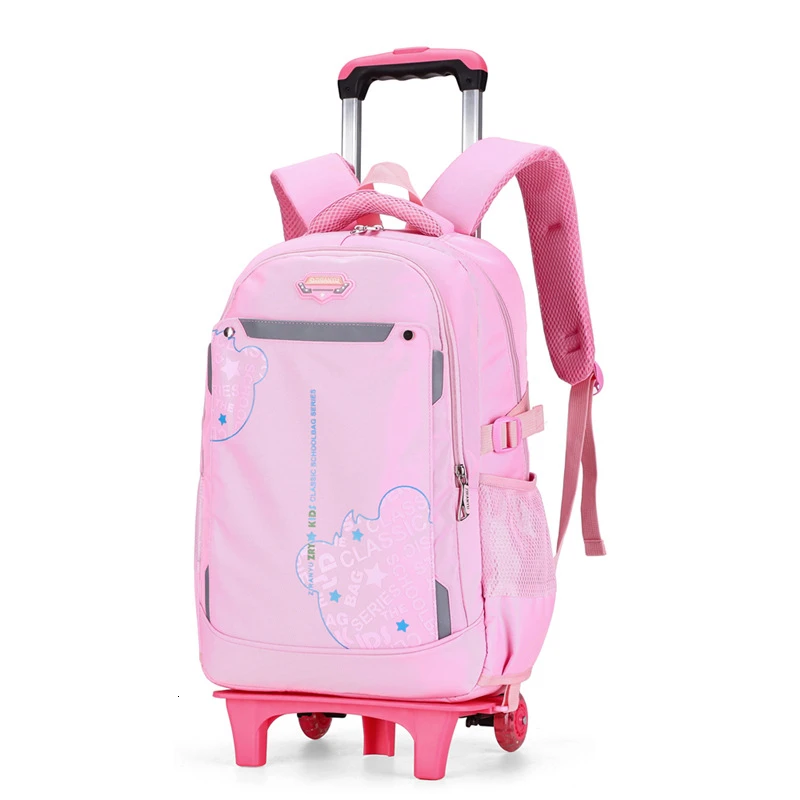 Wheels Children Rolling School Backpacks 2/6/big Arrival Detachable wheeled Trolley School Bags Kids Backpack Bookbag - Цвет: 2 wheels pink