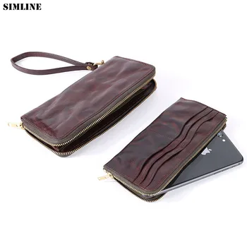 

2019 Genuine Leather Wallet For Men Luxury Vintage Handmade Long Wallets Purse Clutch Bag With Zipper Coin Pocket Card Holder