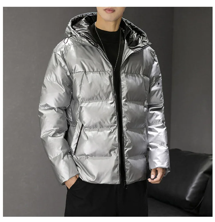 Thick Warm Men Winter Jacket Clothes Casual Harajuku Mens Parkas Coats Bright Hooded Windproof Waterproof
