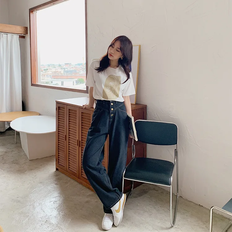 Abstract Print T-shirt Female Short Sleeve 2020 Summer New O-Neck Korean Women's Casual Tops Tees Harajuku