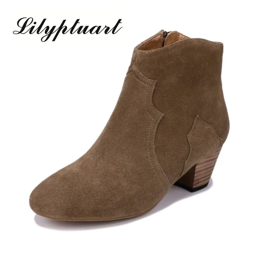

European and American style suede material short boots round head zipper closed retro ankle boots for women