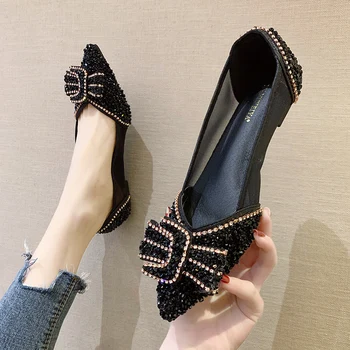 

Flat Shoes Rhinestone Sequins Mesh Pink Wild Soft New Shoes Peas