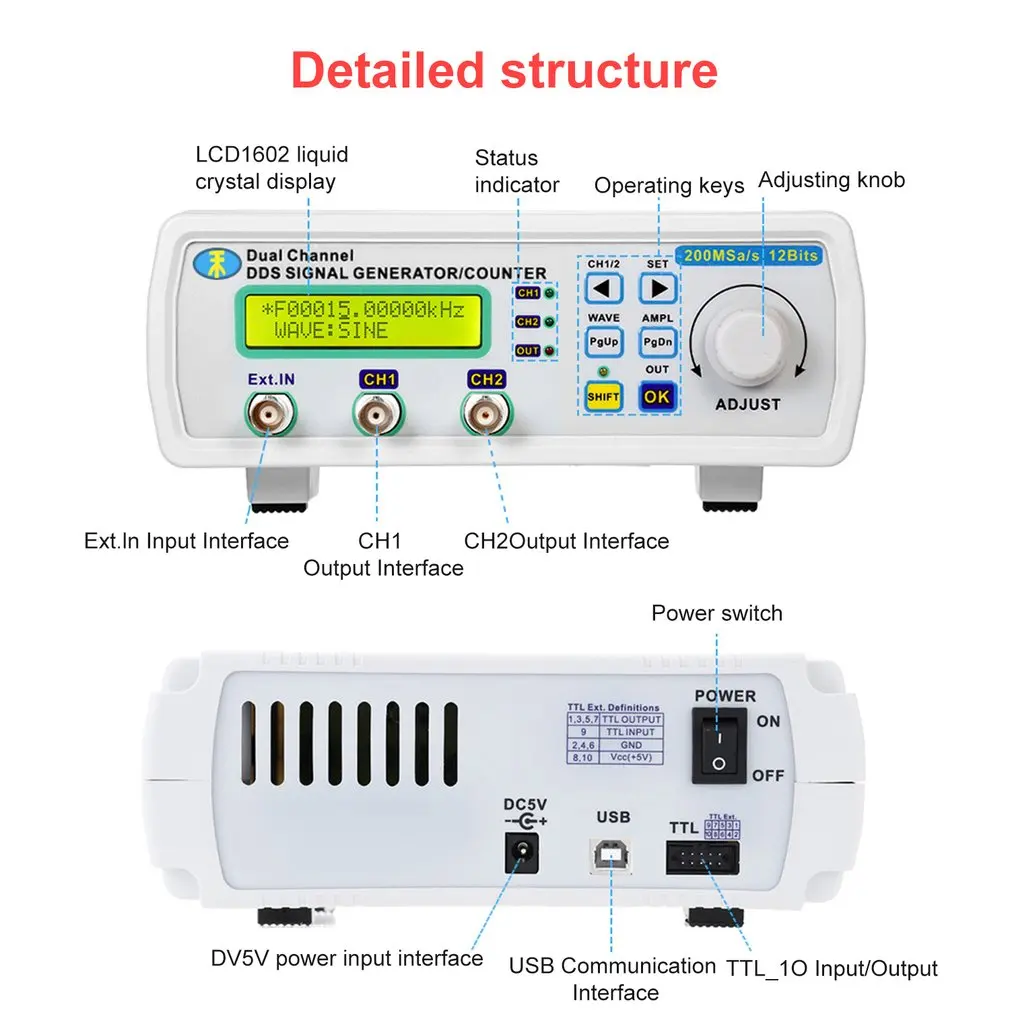 MHS-5200A 6 МГц цифровой DDS двухканальный произвольной формы функциональный генератор сигналов частотомер высокая точность