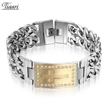 

Tiasri Men's Bracelet Cross Design Jewelry Accessories Rhinestone 316L High Quality Stainless Steel Punk Style Gift Waterproof