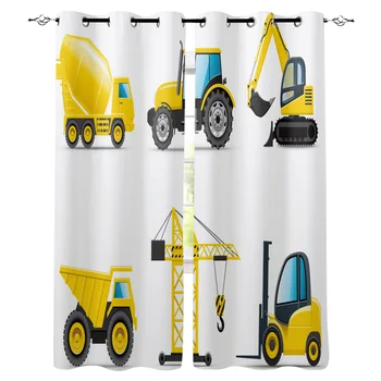 

Truck Mini Machinery Digging Tool Window Curtains Cartoon Living Room Kitchen Curtains for Bedroom