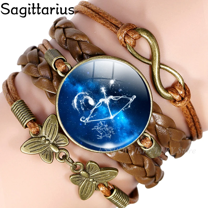 12 созвездий, винтажный браслет, знаки зодиака, кожаные браслеты, подарок на день рождения унисекс, Прямая поставка - Окраска металла: Sagittarius
