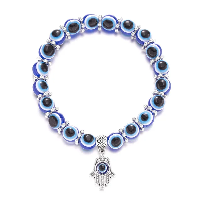 Blue Evil Eye Bracelet Hand of Fatima Turkey Thousand Eyes Wish Handmade Women's Resins Bead Bangle Elastic Bracelets Jewlery 4