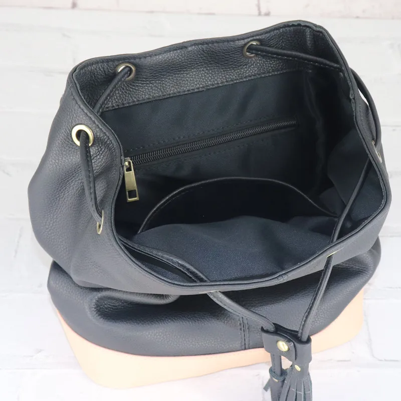 Fashion Backpack Women High Quality School Bags For Teenager Girls Tassel Design Patchwork Daily Travel Backpack Genuine Leather