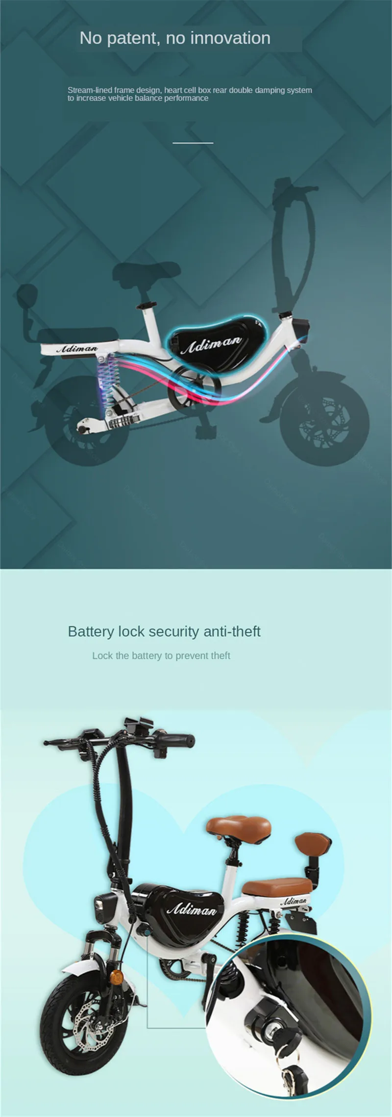 New Style Smart Electric Bike Two Wheeled Electric Bicycles Portable Mini 12 Inch 60KM 48V Electric Scooter Bike With Two Seat (16)