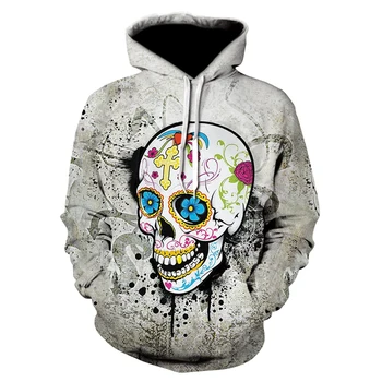 

New design of 3D printed fun white skull hooded sweatshirt 2020 spring and autumn comfortable for men and women on the street pu