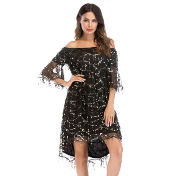

women evening Sequined summer dresses casual banquet rockabilly sexy club party bohemian body con dress plus size maxi black