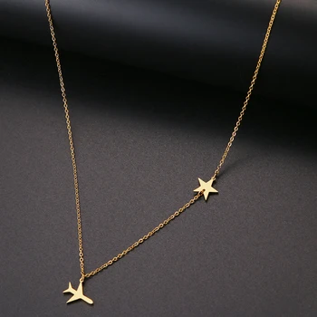 

New Simple Sequins Necklace Aircraft And Star Pendant Chain Stainless Steel Necklaces For Women Jewelry Gift Girl Jewelry