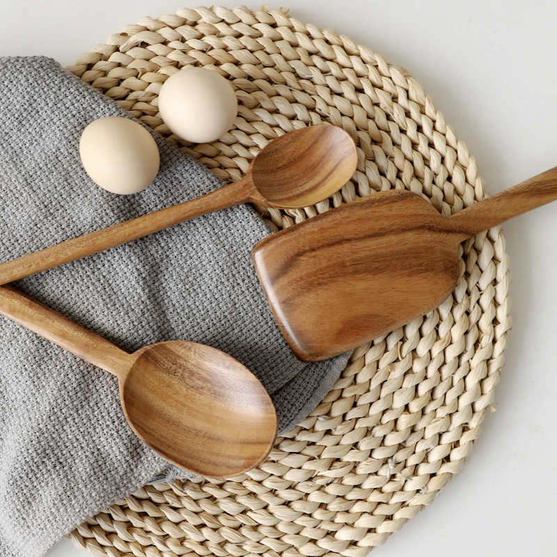 Деревянная лопатка из мусового тика, рисовая ложка, большой совок для приготовления пищи, деревянная кухонная посуда