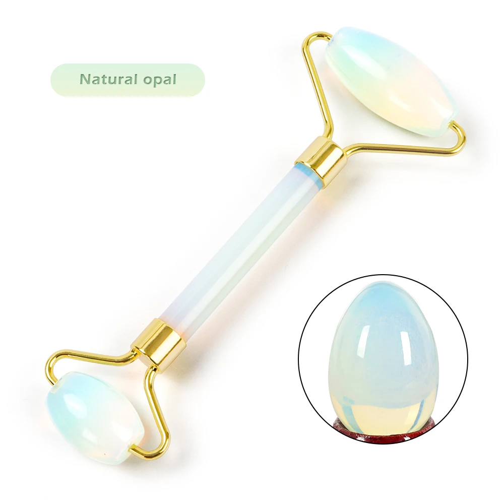 Natural opal Ролик из натурального камня розового кварца для похудения, массажер для лица, инструмент для лифтинга, аметист, Нефритовый ролик, ролик для лица, уход за кожей - Color: Natural opal
