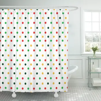 

Red Green Yellow Polka Dot Bright Dotted Featuring Colorful Shower Curtain Waterproof Fabric 72 x 72 Inches Set with Hooks