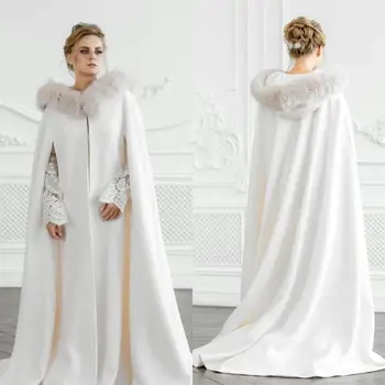 

Ivory Hooded Bridal Warm Long Wedding Cloaks Fur Coat Capes Wicca Robe Jackets Christmas Hallowmas Accessories Bolero