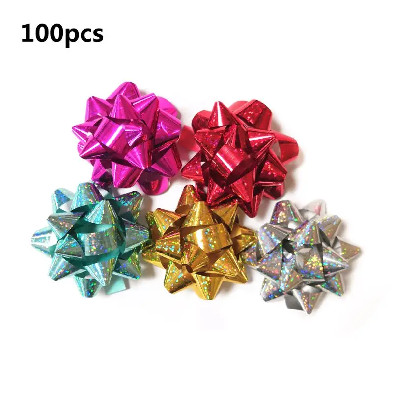 

100pcs Colorful Sticker Christmas Star Flower Paper Gift Bows Craft Supply Gift