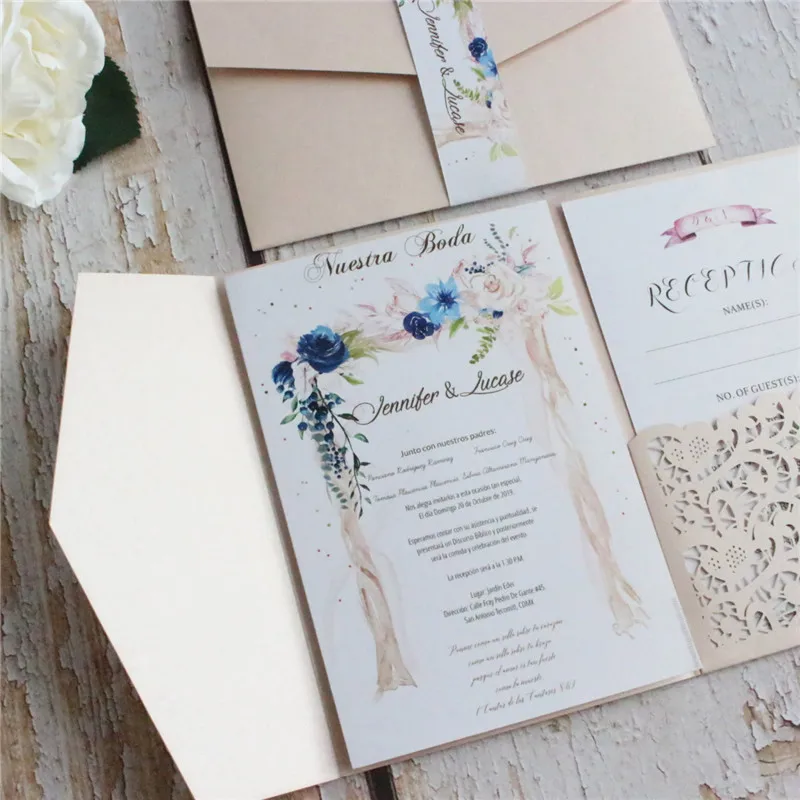 

Modern Laser Cut Wedding Invitations Cards High Quality personalized Hollow Flower Bridal Invitation Card 50pcs