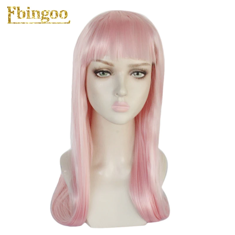 Ebingoo Hair cap+ DARLING in the FRANXX Zero Two 02 Длинный натуральный прямой розовый синтетический парик для косплея с челкой для женщин