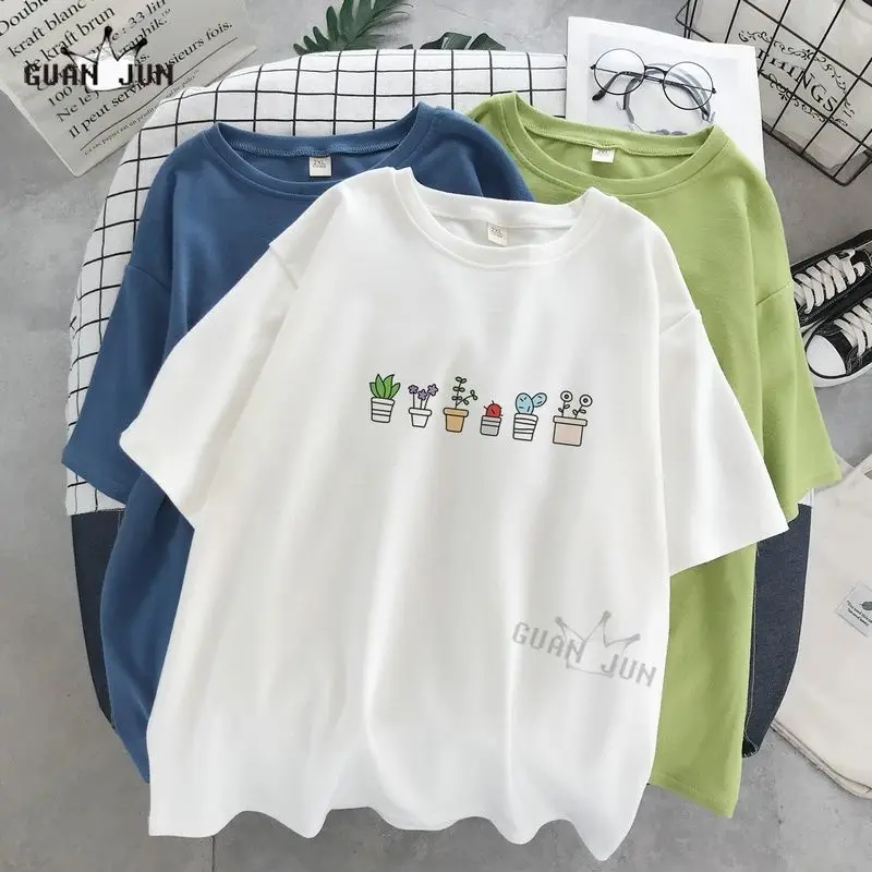 

Kawai Little Plant Summer Cute T-shirt High Quality Cheese Streetwear Harajuku Kawaii Korea Tops Ulzzang Woman Green Tshirts