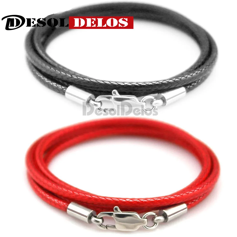 

1.5mm 2mm 3mm Leather Cord Waxed Rope Necklace Stainless Steel Lobster Clasp Connector Chain For Men Women DIY Jewelry Making