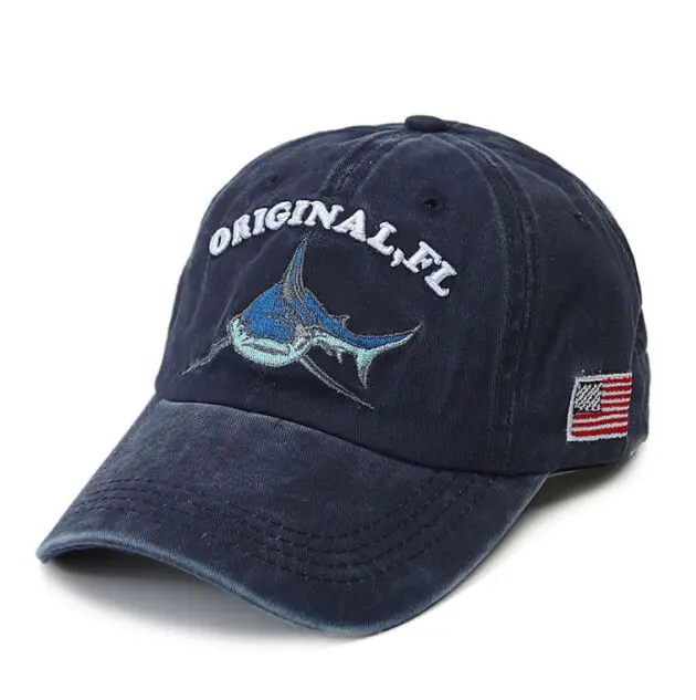 

Fashion Animation Shark Embroidery Baseball Caps Men's Casual Cotton Washed Denim Snapback Hat Casquette Gorros Dad Hat