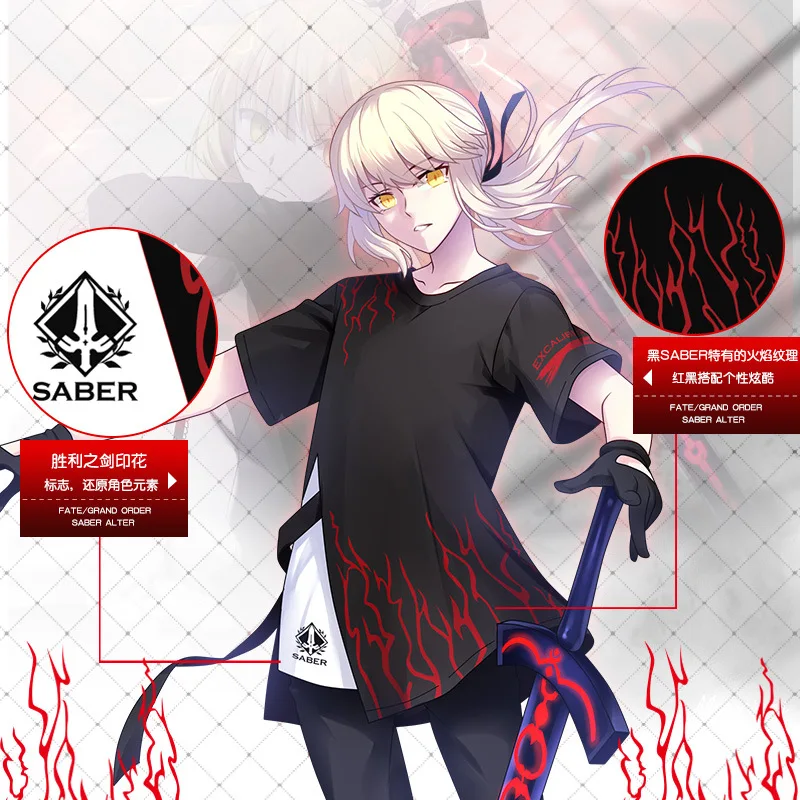 Крутая футболка для косплея Аниме Судьба/ночь Arturia Pendragon саблей альтер летняя