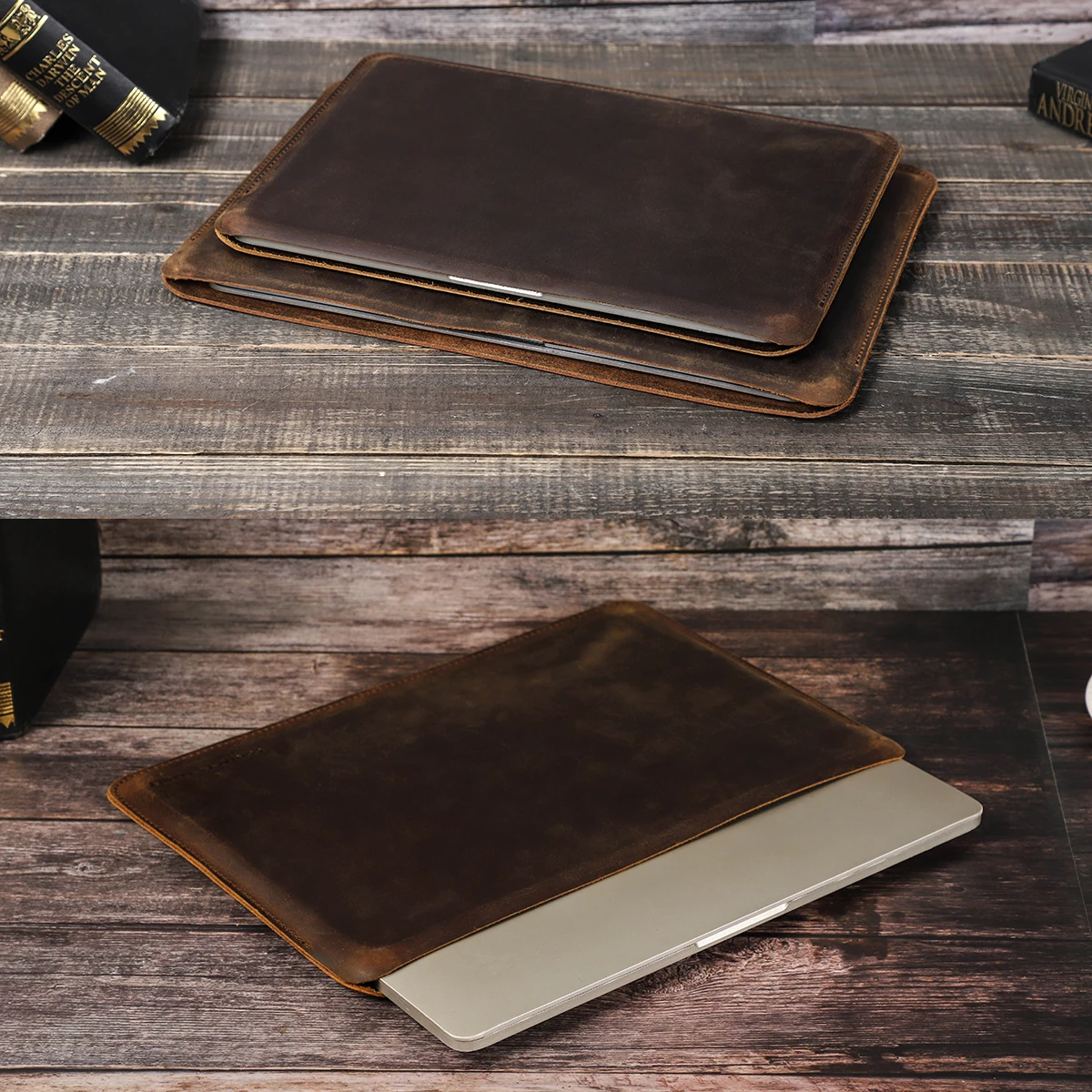 CONTACTS FAMILY Premium Genuine Leather Laptop Sleeve Case - Sleek Computer Bag