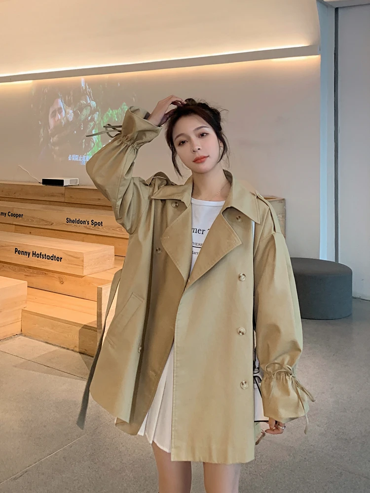 

2020 Quarter New Fund Pulling Rope Windbreaker Loose moda mujer tunic female coats Office Lady Canvas Three Favourite